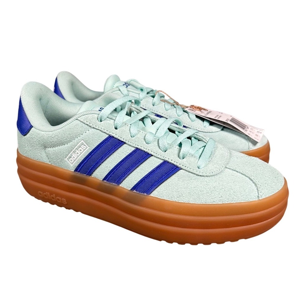 Adidas VL Court Bold Platform Mint Green Blue Suede Sneakers JR3135 Womens 6 New